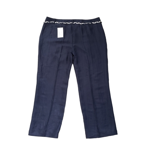 NWT Navy Blue Linen Blend Straight Leg Pants Lightweight Plus Size - Picture 3 of 9